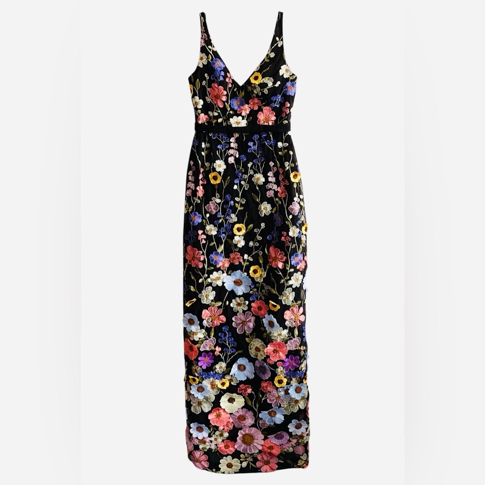 Azazie Atelier embroidered 3D mesh black Floral maxi dress - Picture 2 of 13